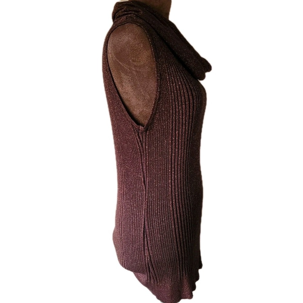 Joseph A. Sweater Brown Gold Metallic Size XL Ribbed Stretch Cowl Neck Women's - Picture 3 of 8